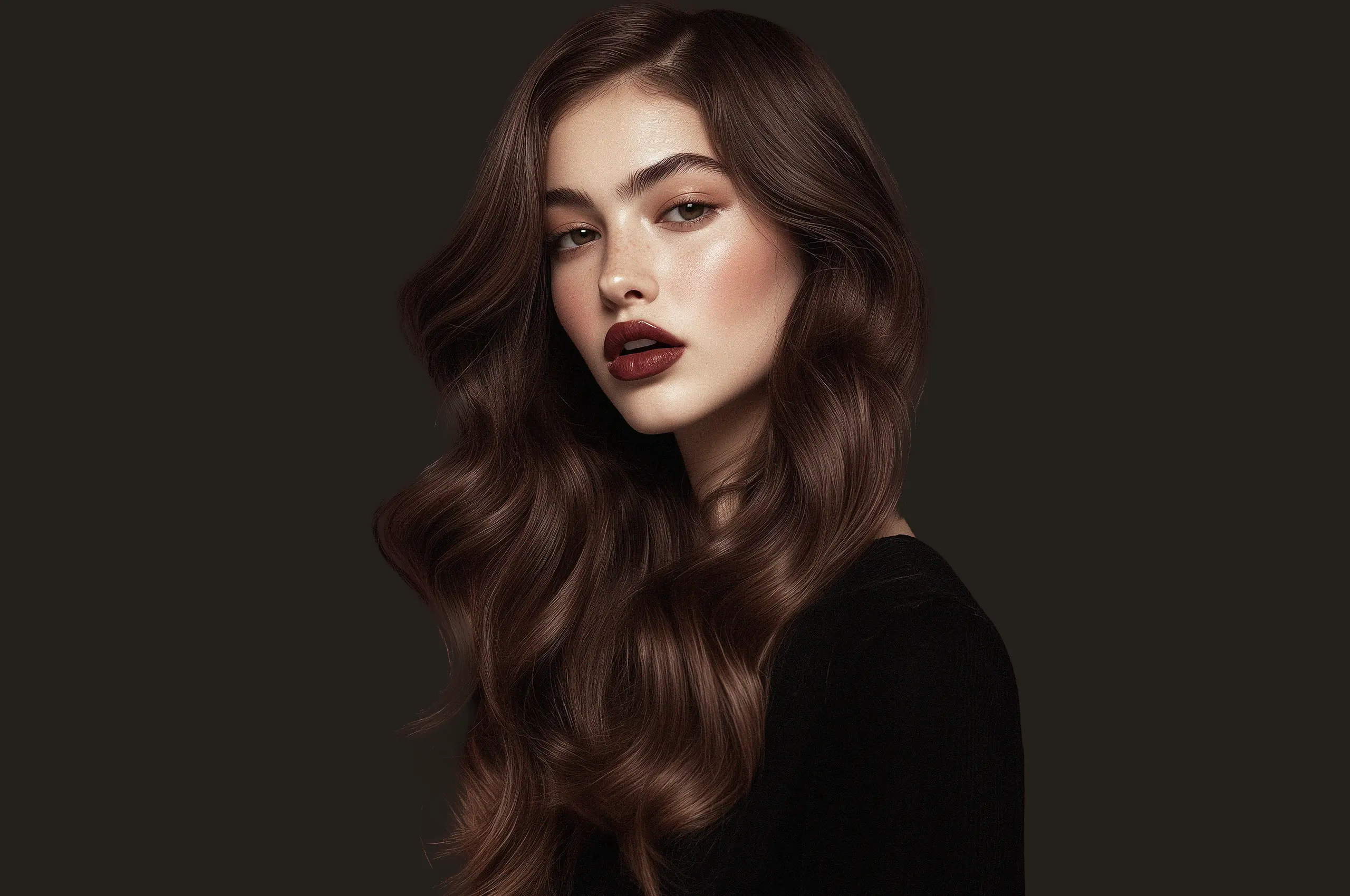 Cannes Image by notthoff La Biosthétique Friseur C Elegante Frau braunes gewelltes lannges Haar seitlich